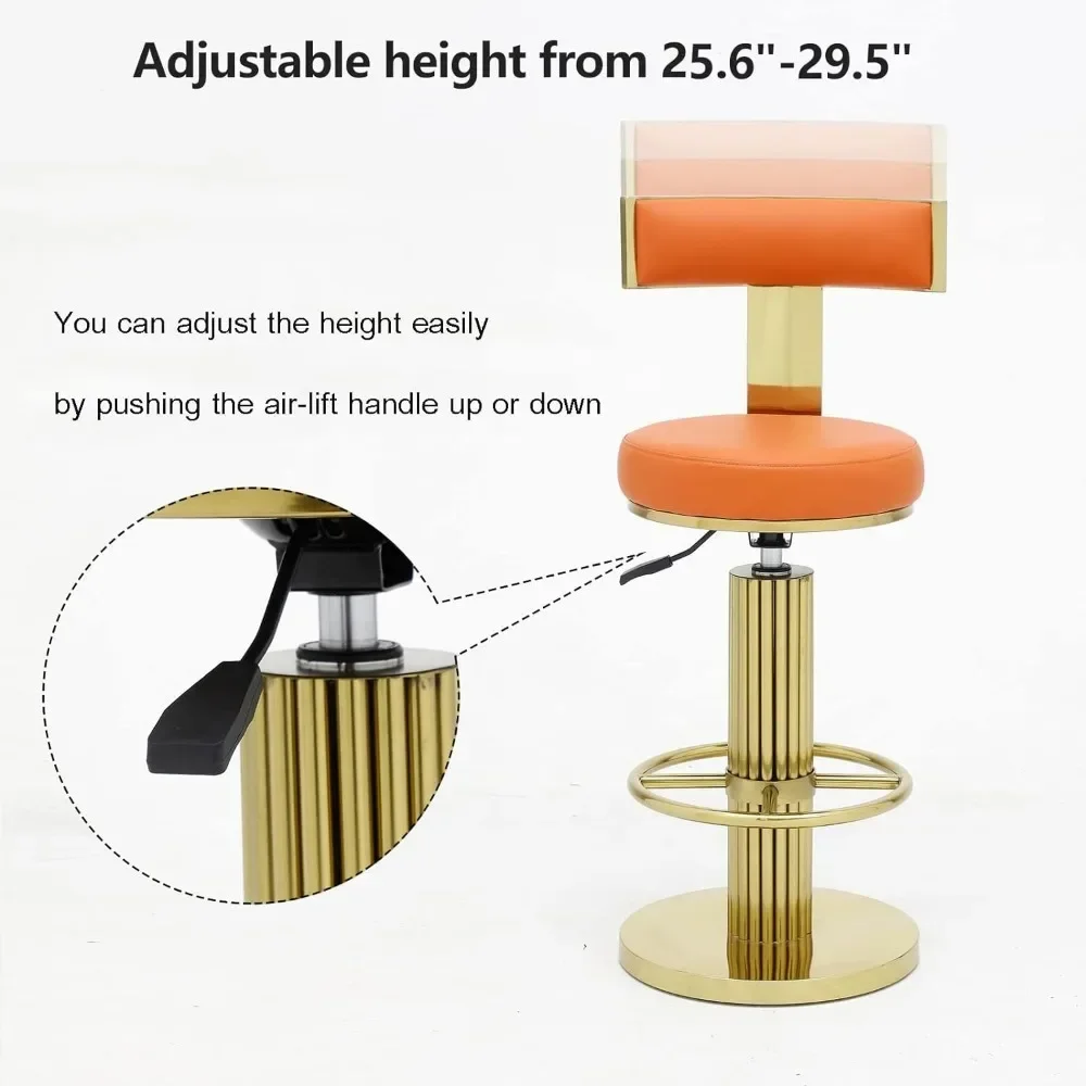 Bar Chair, Modern Adjustable Height Barstools Swivel, Back Bars Chairs with Polished Gold Stainless Steel Legs, Bar Chairs