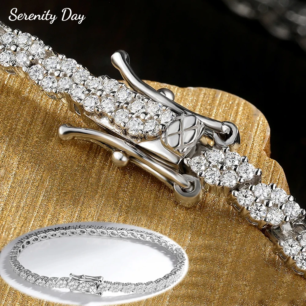 Serenity 1.2mm D Color Moissanite Tennis Bracelet Women Men 925 Sterling Silver Rhombus Shape Hand Link 18K Plated Chain Jewelry