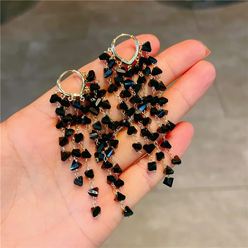 العصرية Y2K الأبيض حجر الراين شرابة استرخى أقراط هوب للنساء الكورية ضوء الفاخرة القرط مأدبة مجوهرات الحفلات هدايا