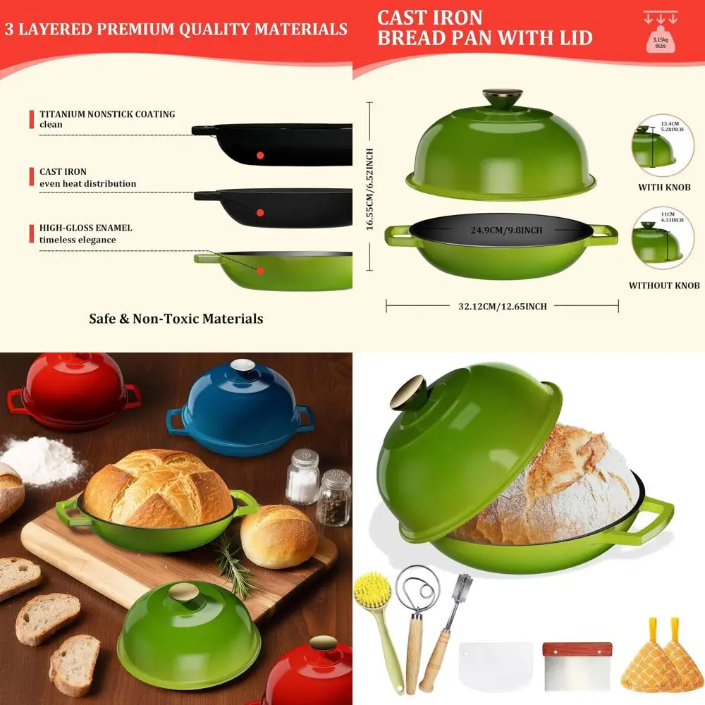 

Enameled Cast Iron Bread Baker, 5-Quart Capacity, Sage Green, Perfect Crust, Oven-Safe Up to 500°F