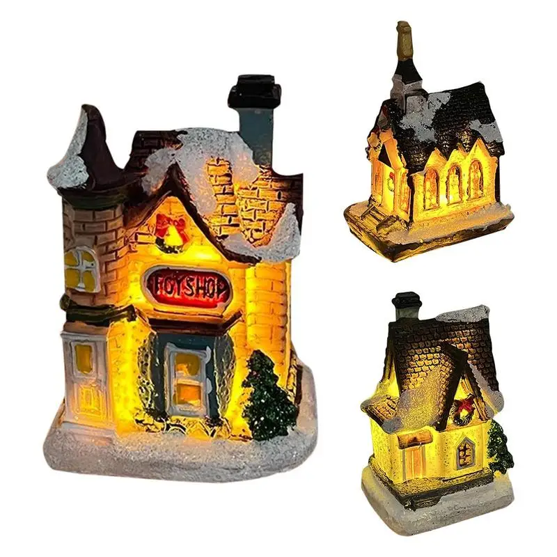 LED Night Light Christmas Ornaments 2024 Castle Snow House Sculpture Xmas Decoration for Home New Year Navidad