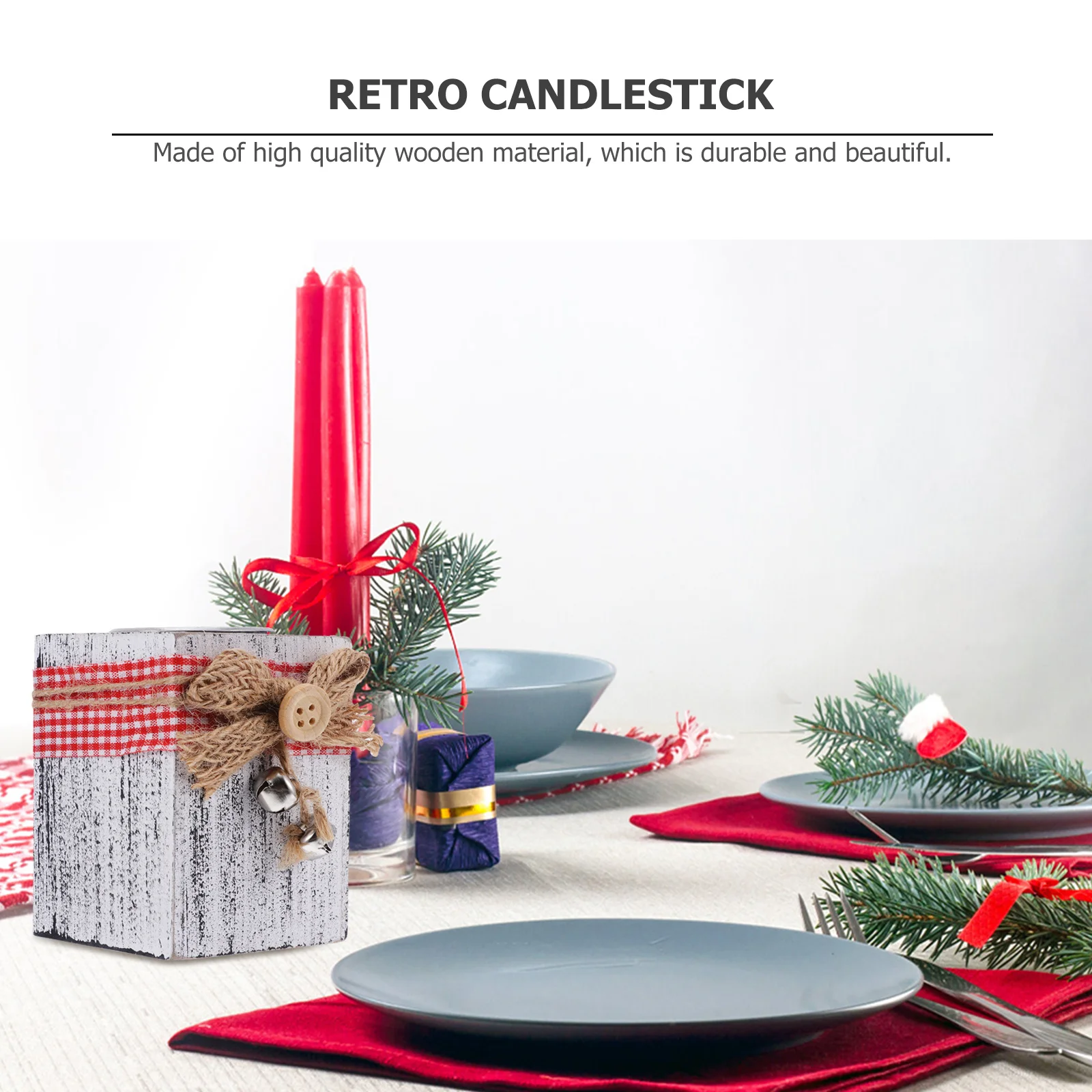

Christmas Ornament Wooden Candlestick Decoration Holder Desktop Decorative Xmas Stand Grey