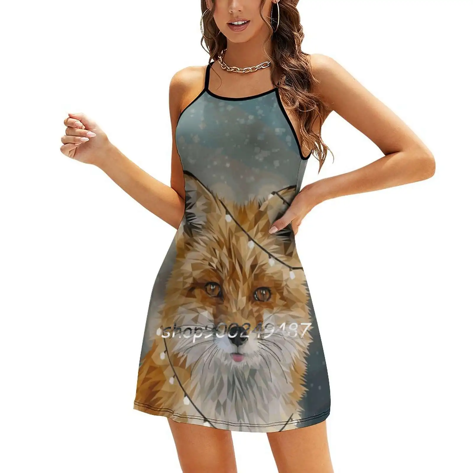 

Яркая лиса Вечерние платья Миди Сексуальное платье Женское милое цельное платье Корейская лиса Фуши Животные Яркая шlau Красный