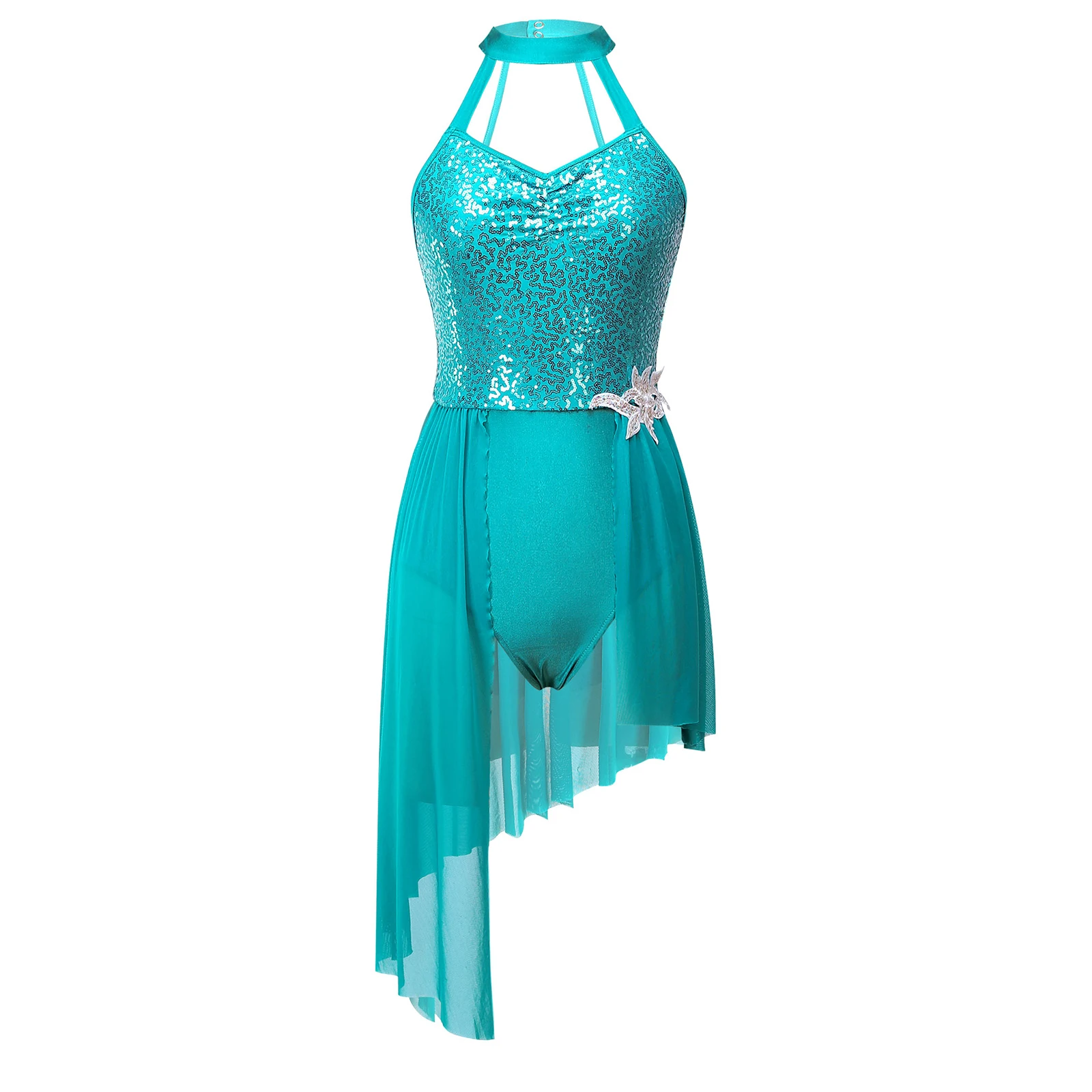 Vestito da body da ballo lirico da donna lucido paillettes senza maniche abiti a rete trasparente ginnastica Dancewear Costume da spettacolo teatrale Hot