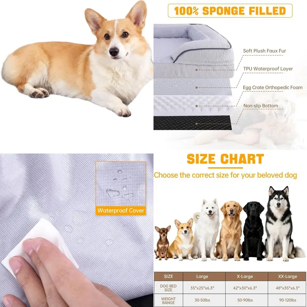 

Ортопедическая кровать для крупных собак из пены с эффектом памяти, 42x30, водонепроницаемая, с застежкой-молнией, съемный чехол, нескользящее основание, темно-серый