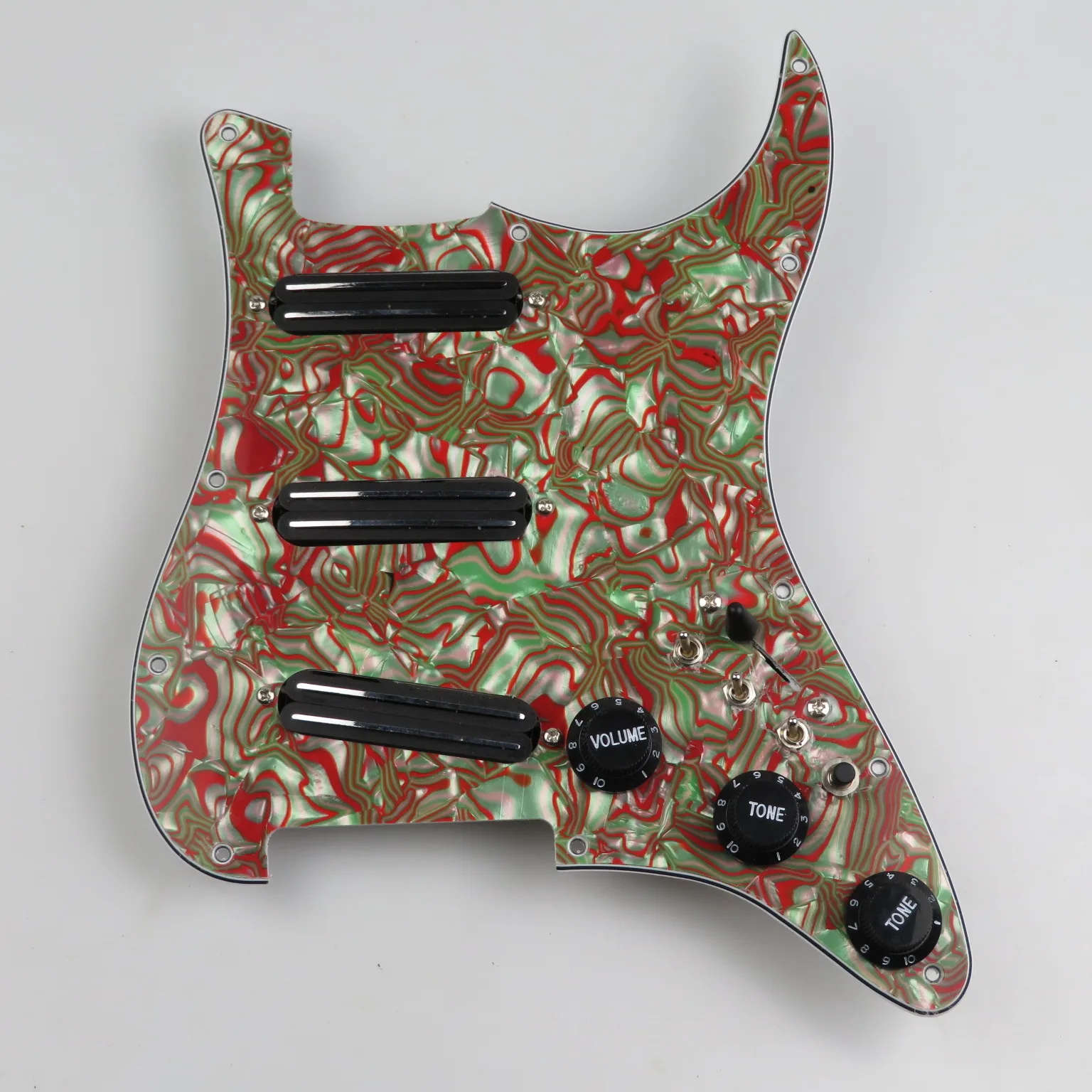Best Offer Loaded Rail SSH Pickguard Preassembled Circuit Red Green Swirl Scratch Plate Fit Standard Str/at ST Guitar