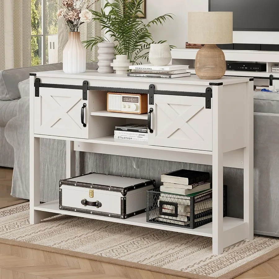 Console Table with Storage Shelf Sliding Barn Door Farmhouse Entryway Table with Storage 46 rrow Long Sofa Table Console Tables
