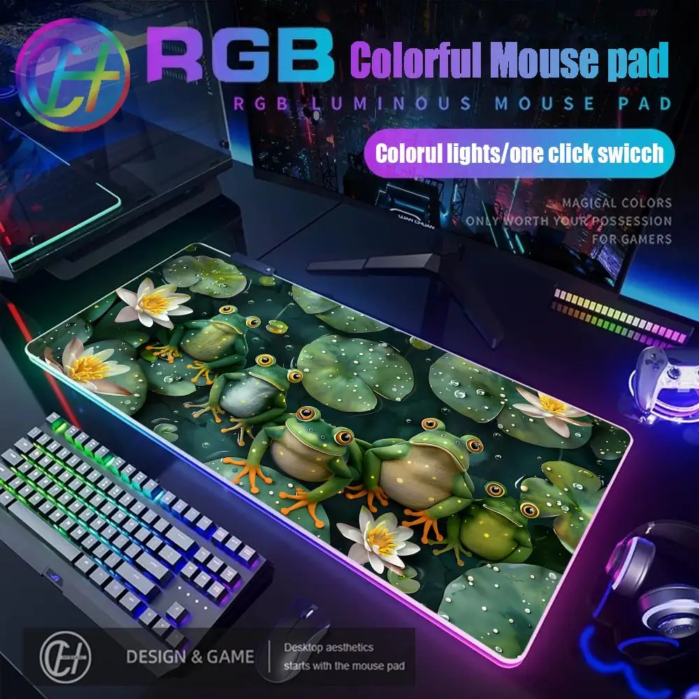 

Cute frog Mouse Pad RGB Gaming Mouse Pad Desk Mat HD Gamer Large LED Light XXL MousePads PC Computer Carpet