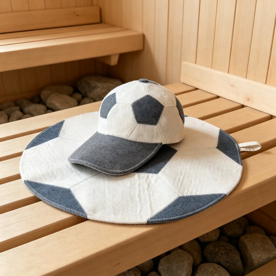 Football Pattern Wool Felt Sauna Hat & Seat Mat Set Heat Insulation Russian Banya Steam Bath Spa Accessories