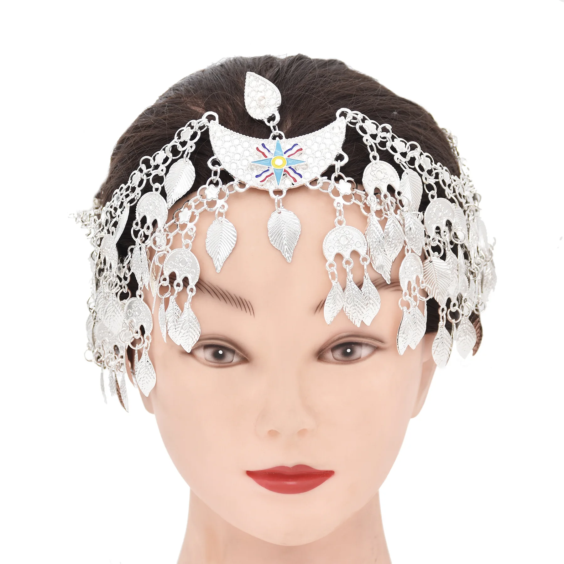 Fashion Silver Plated Leaf Tassel Hair Accessories for Women Star Flag Flower Moon Shape Ethnic Headdress Headpiece Hair Jewelry