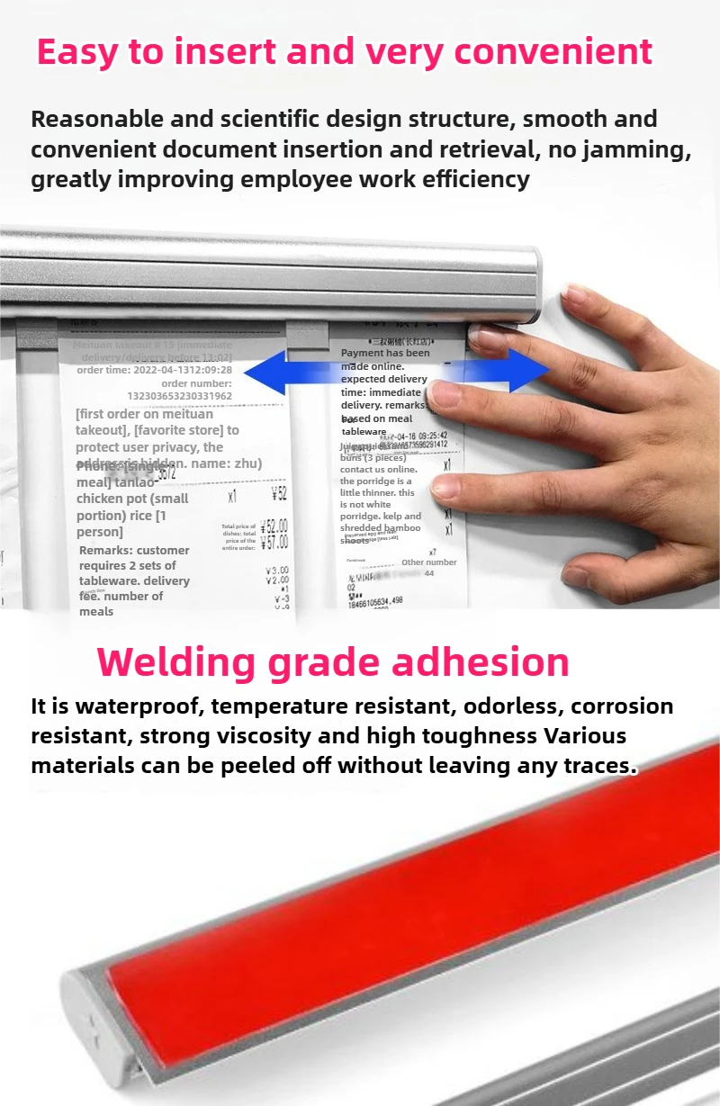 Kitchen Takeaway Order Organizer Ticket Holder Restaurant Kitchen Punch-Free Menu Holder Aluminum Alloy Single Arranging Device