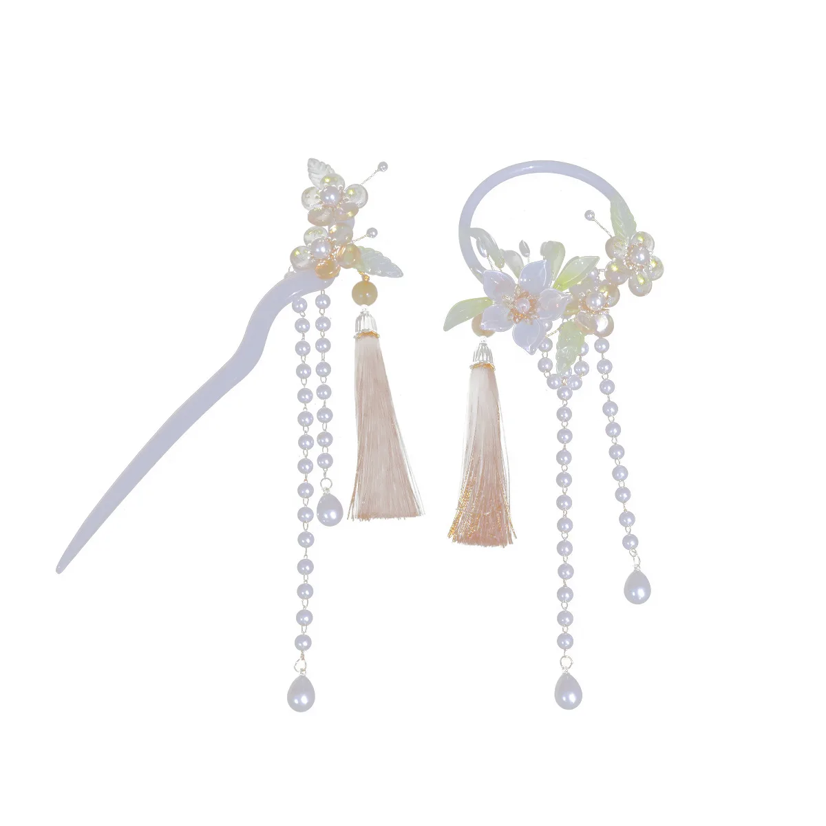 Pearl Tassel Hair Stick Set with Flower Hairpin Chinese Style Hanfu Clothing Chopsticks Hair Styling Hair Accessories BN