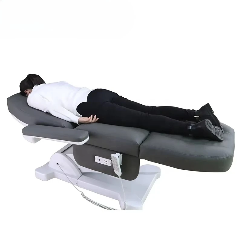 

3/4 Motor Spa Facial Tattoo Massage Bed Multifunctional Beauty Salon Chair Grey Electric Beauty Bed