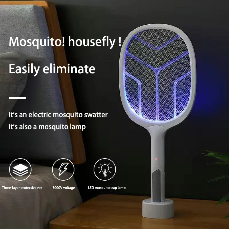 

Upgraded 3000V Mosquito Swatter USB Rechargeable Electric Mosquito Racket Kills Fly with UV Light Insect Zapper Repellent Lamp