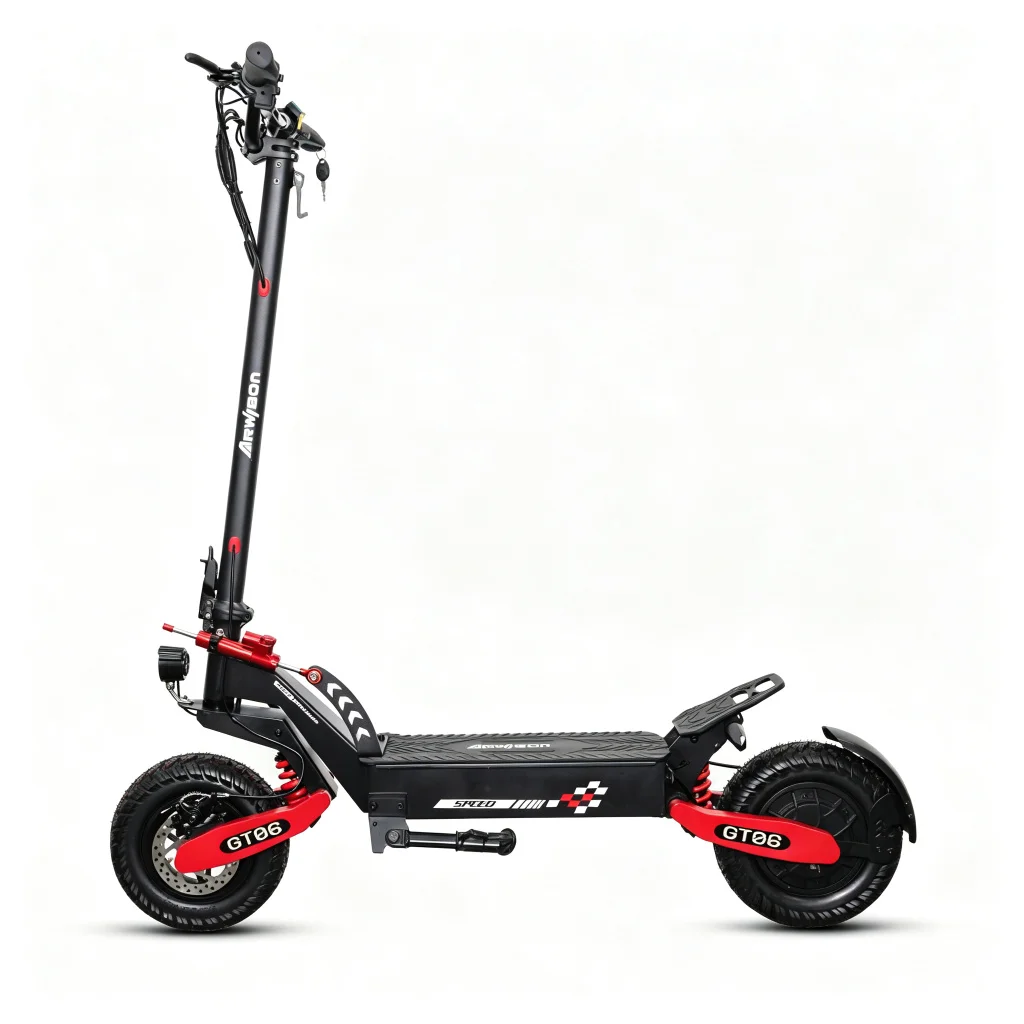 

RainGT0623AH Foldable Electric Scooter 1200W Single Motor 48V Dual Battery 45-50KM/H 11" Off-Road Vacuum Tire Dual Disc Brake Spring Shock LED Dashboard Key Lock Eagle Brake Light Sequential Turn Signal One Step Fold Scooter Max Load 150KG 35° Climb US 3A
