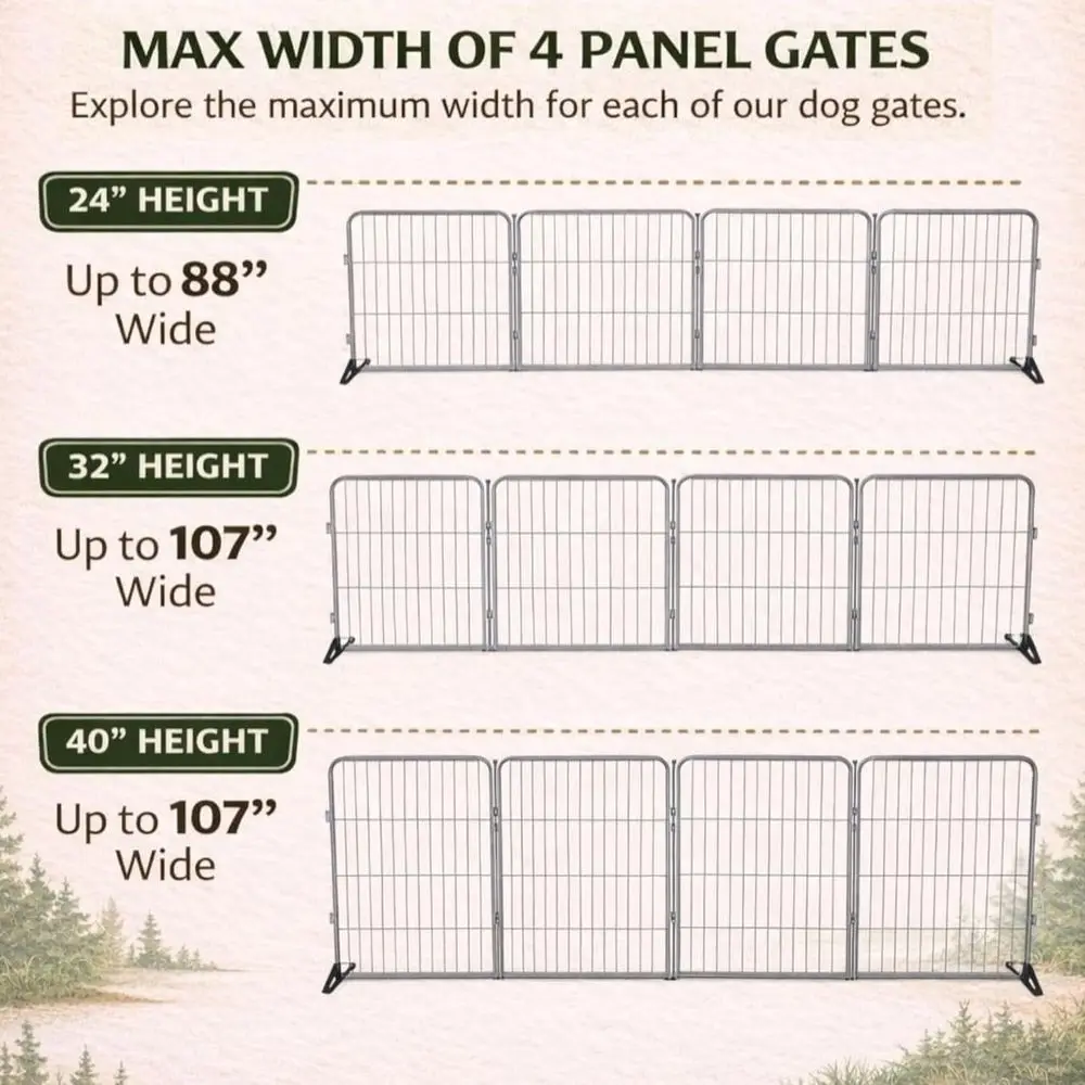 Extra Wide Adjustable Dog Gate – 40 inch Tall & Up to 107 Inch Wide 4 Panel Indoor Pet Barrier, reestanding Heavy Duty Grey Meta