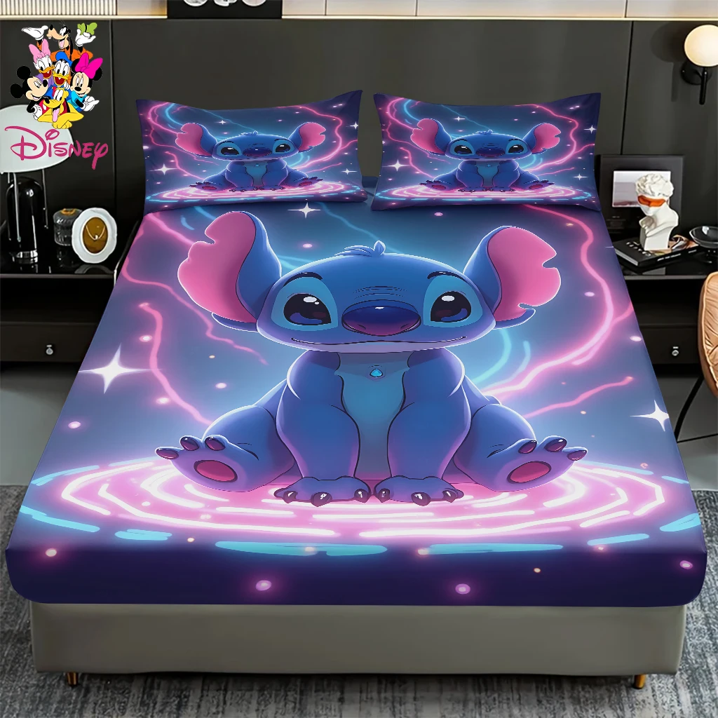 2/3pcs Disney Cyber Neon Stitch Fitted Sheet Set Digital Print Comfortable Cute Soft Comfortable Cute Soft