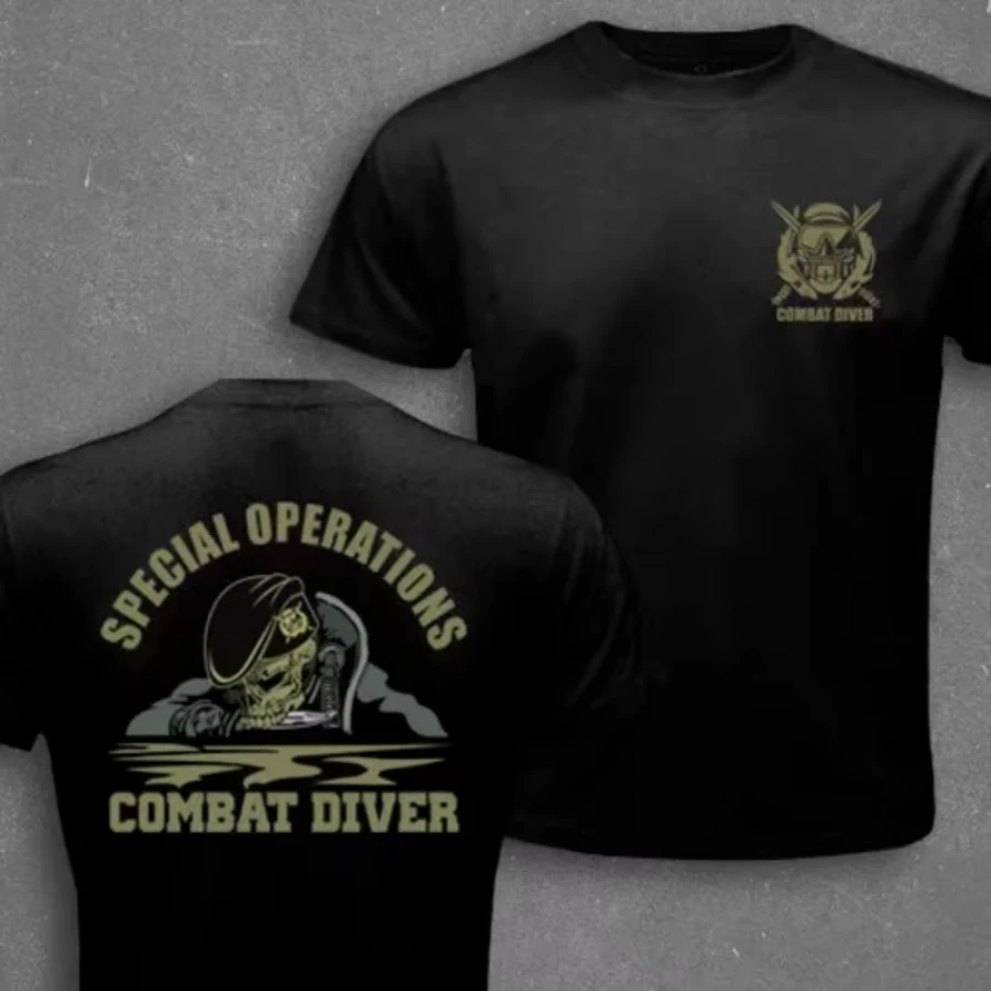 US Marine Corps Special Forces Combat Diver Same Skull Pattern Print Short Sleeve T-Shirt Men's and Women's Casual Top