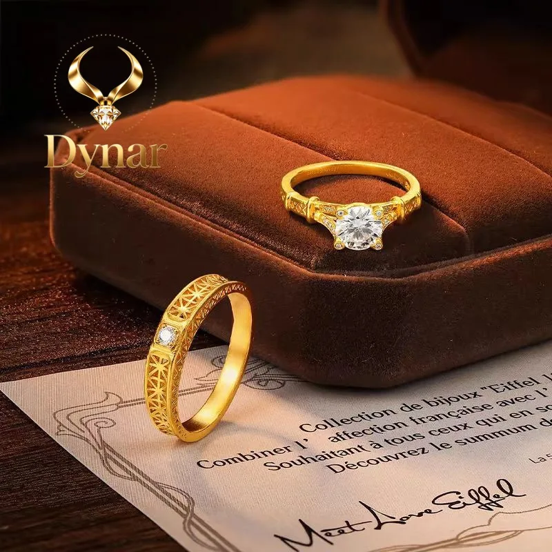 Dynar Jewelry    9999 genuine gold 24K pure gold high-end Eiffel Tower couple ring gold ring adjustable men's and women's gold j