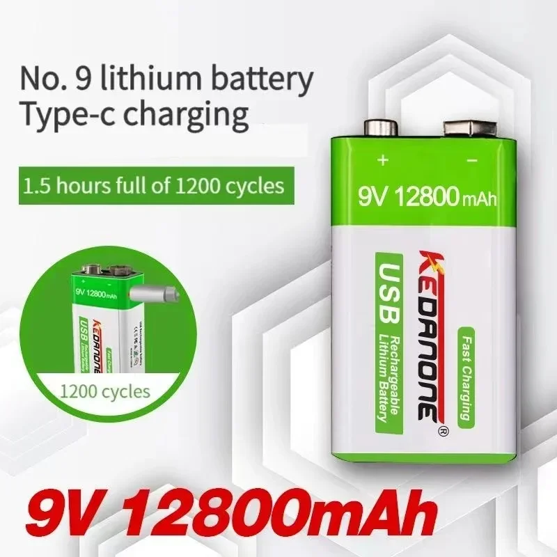 

New 9V 12800mAh 6F22 Rechargeable Battery Micro USB Lithium Batteries For Multimeter Microphone Toy Remote Control KTV Use