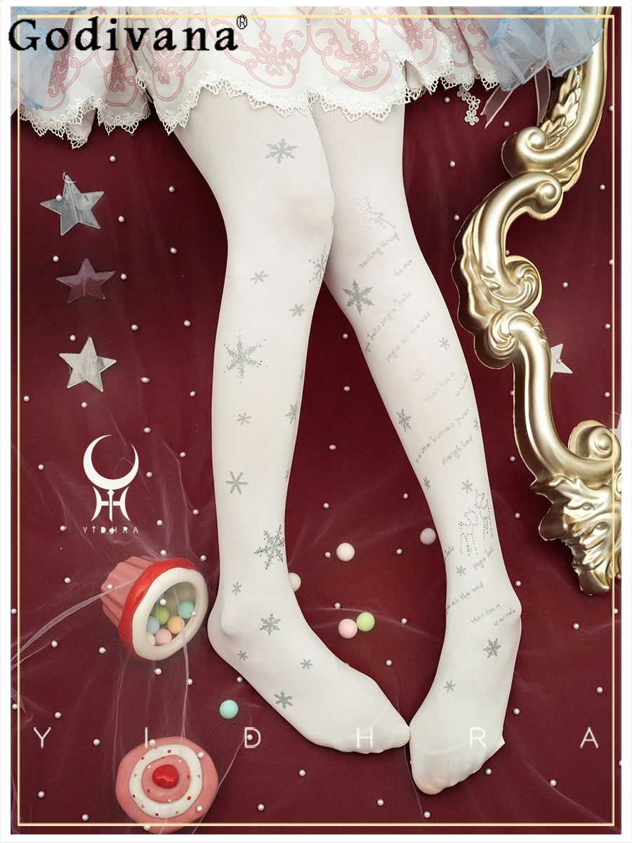 

Japanese Original Girly Sweet Y2k Snowflake Print Lolita Pantyhose Summer Fashion Slimming Elegant Leggings Women Sexy Stockings