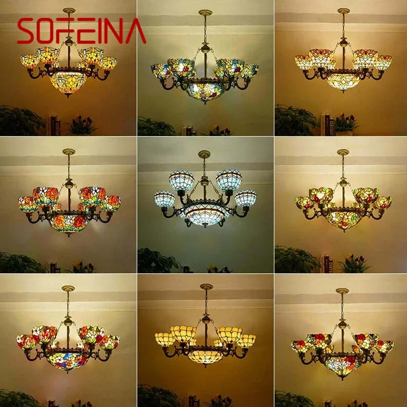 

SOFEINA Tiffany European Living Room PendantLamp Vintage Creative Color Glass restaurant Bedroom Hotel Chandelier