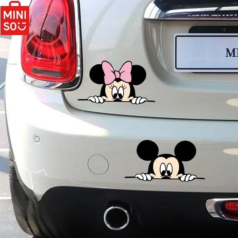 

MINISO Disney Mickey Minnie Cartoon Car Stickers Side Door Body Window Stickers To Block Scratches Ladies Car Modification