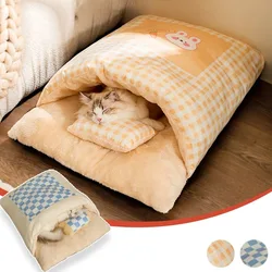 Bed for Cats Warm Dog Mat Plush Accessories Cartoon Fluffy Cushions Winter Houses Pet Products Accessory Things Kitten Basket