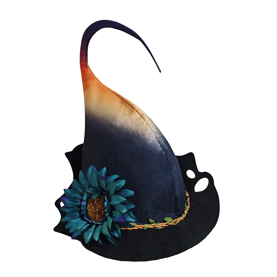 1pc bizarre shaped hat decoration hat with blue simulation flower accessories suitable for Halloween witch costume theme party h