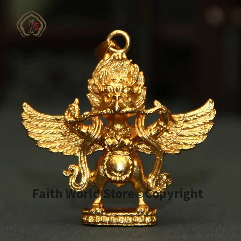 2PCS HOME pocket travel Buddhist Exorcise evil spirits efficacious Mascot Tibetan Gilding suparna suparnin Garuda Dhwaja statue