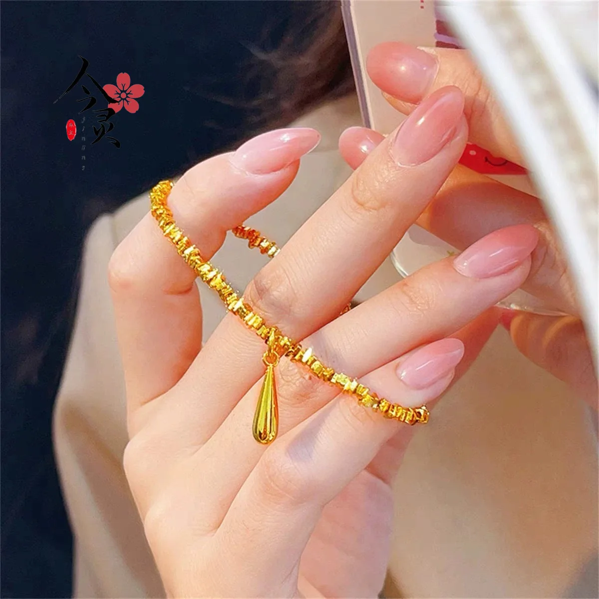 

Роскошный женский браслет из чистого золота 9999 карат из настоящего золота с каплями воды, браслет с бусинами