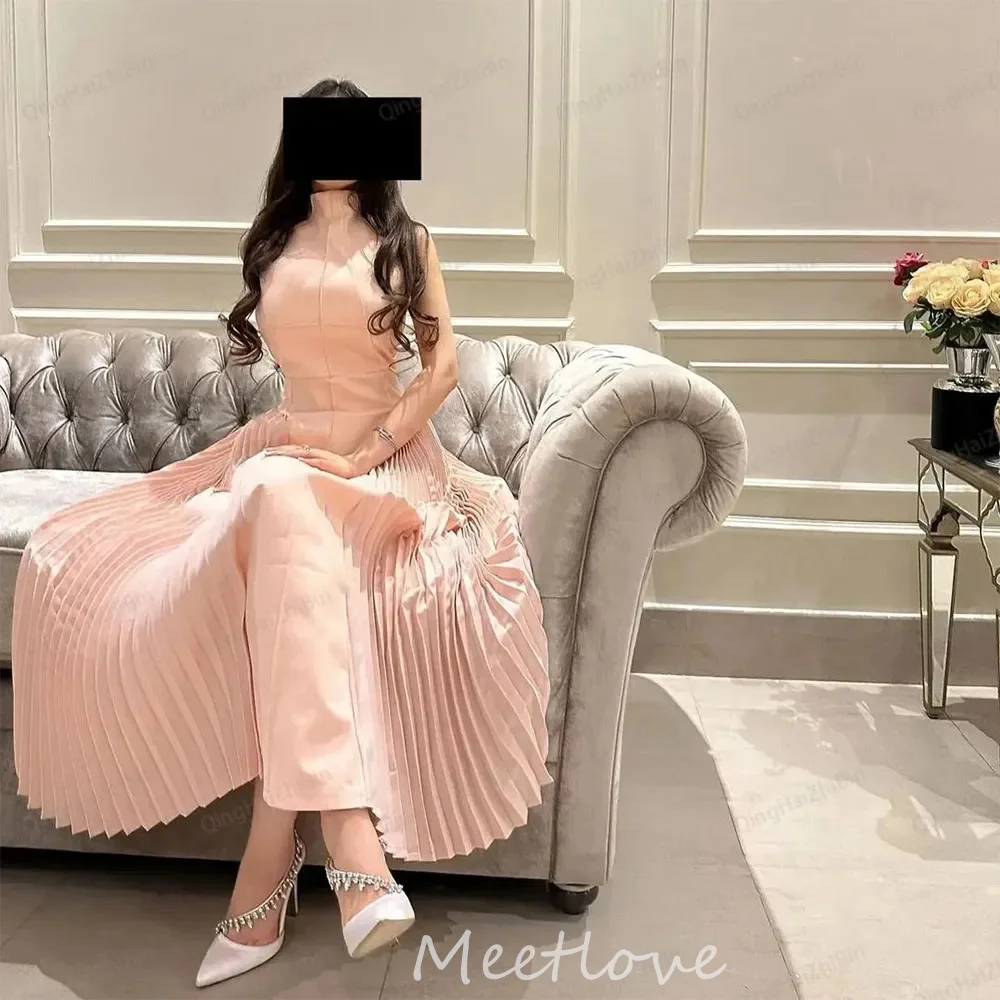 

Meetlove فساتين للحفلات الراقصة Saudi Arabia Women's Prom Dresses Chiffon Sleeveless O Neck Ankle Length Formal Occasion Party