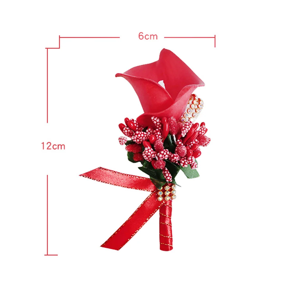 1 قطعة الأحمر بو زهرة اصطناعية بروش دبوس لحفل الزفاف وصيفه الشرف العروة مساء حفلة موسيقية الديكور #6
