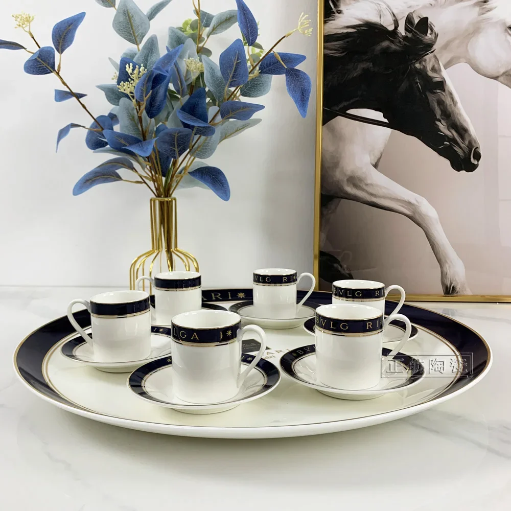 

European Light Luxury Fashion Afternoon Tea Coffee Cup Blue Phnom Penh Bone China Bulgari 12-Piece Espresso Cup And Saucer Set