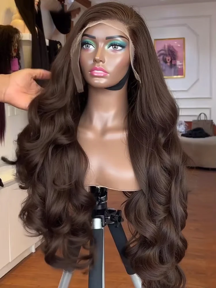 

Vietnamese Chocolate Brown Body Wave 13x6 HD Lace Front Human Hair Wigs 34 Inch Colored Water Wave 13x4 Lace Frontal Wig 250%