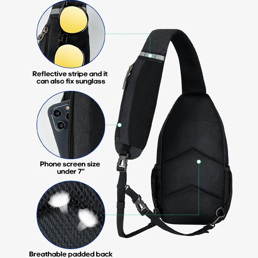 WATERFLY-bandolera cruzada para hombre y mujer, bolso de pecho, mochila pequeña para senderismo, con correa para el hombro respetuosa con la piel