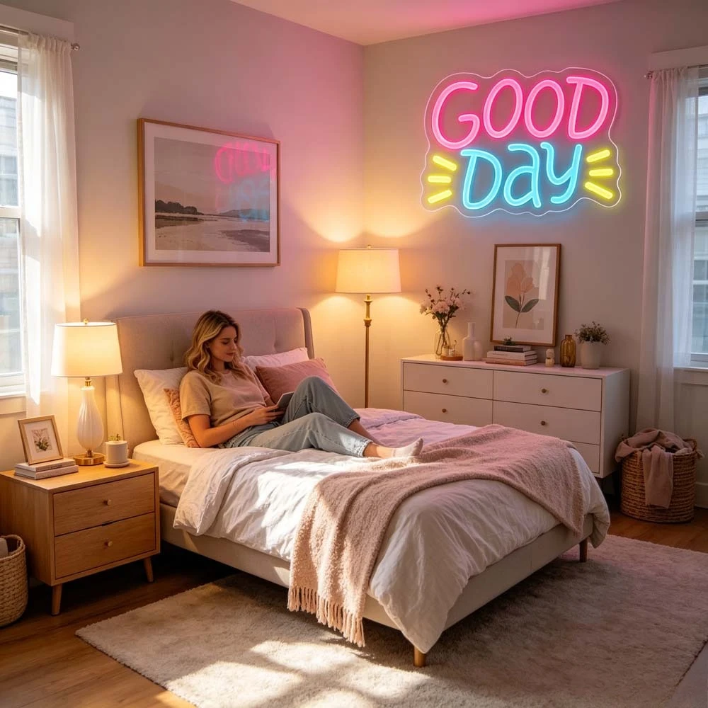 Good Day Neon Sign LED Colorfu - огляд і ціна Desk Setup Bedroom