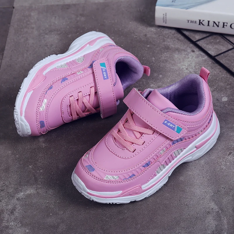 Zapatillas de plataforma de cuero para niños y niñas, zapatos ligeros para correr, Tenis deportivos para niñas, rosa y morado