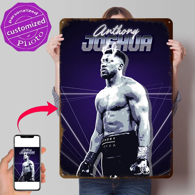 Anthony Joshua Boxing Poster Retro 3D Printed Metal Signs Customized Wall Hanging Gift for Room Decor Art of Murals Tin Sign