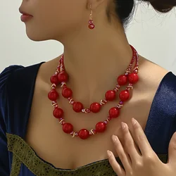 1 necklace +1 pair of earrings, imitation pearl material, Bohemian style, fashion, party date to send girlfriend wife birthday g