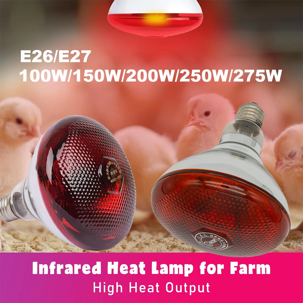 220V Gevogelte Verwarming Lamp 100/150/200/250/275W Infrarood Lamp Isolatie Verwarming voor Reptielen Planten Amfibieën Huisdieren Vee