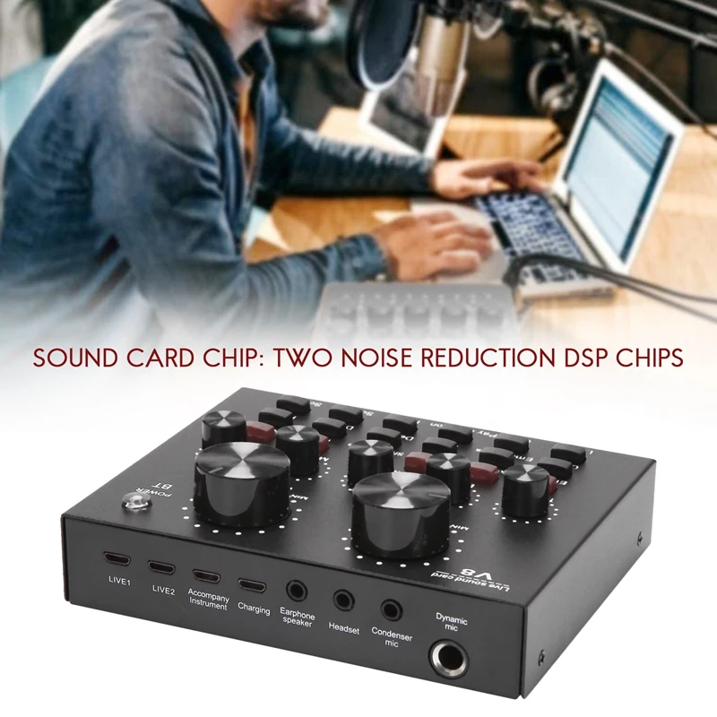 V8 Sound Card Audio Set Interface External Usb Live Microphone Sound Card Bluetooth Function For Computer Pc Mobile Phone Singin