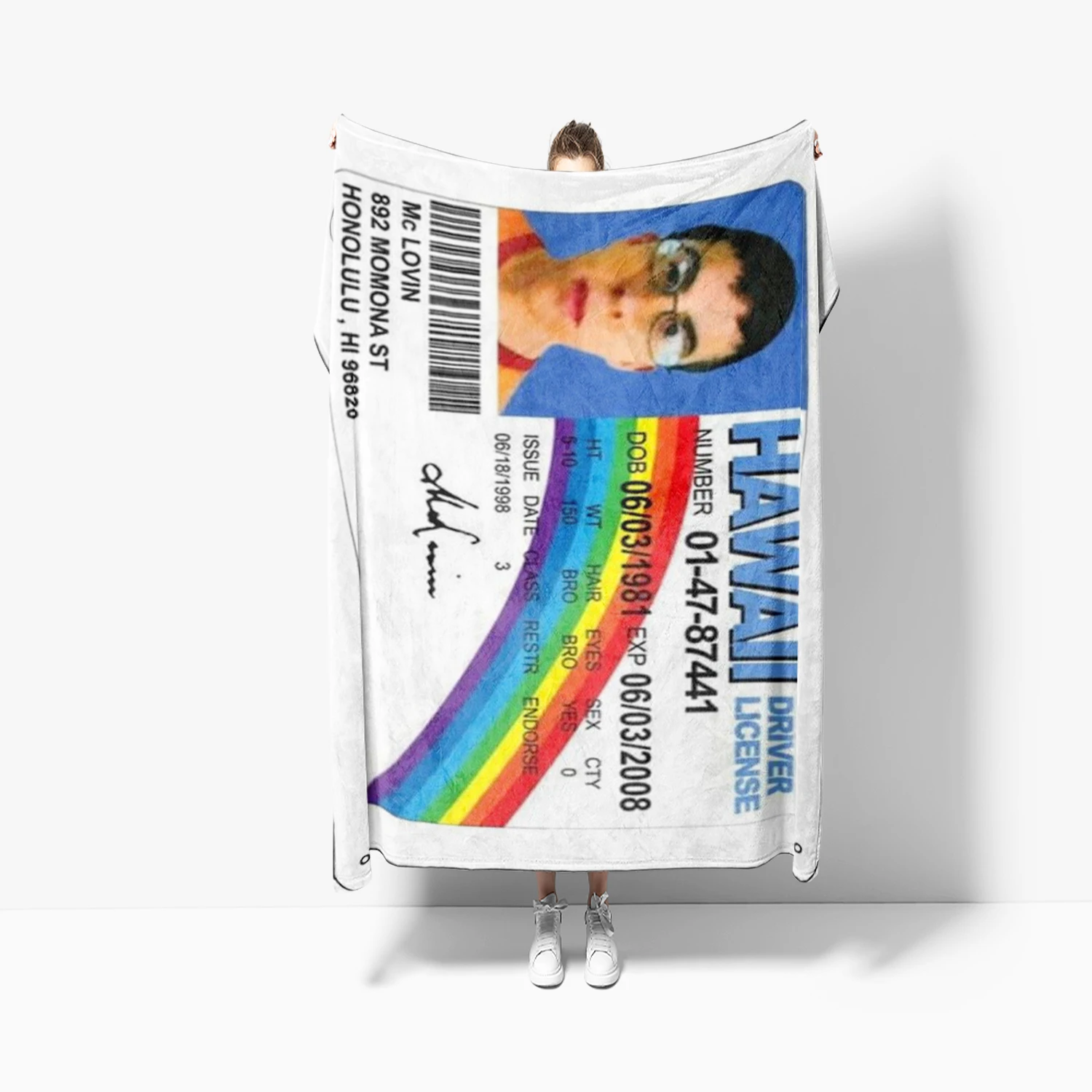 1 Pc Funny McLovin ID Fake Driver License,Blanket Banner Meme blanket with HD Printing,Cool blanket for College Dorm Room D