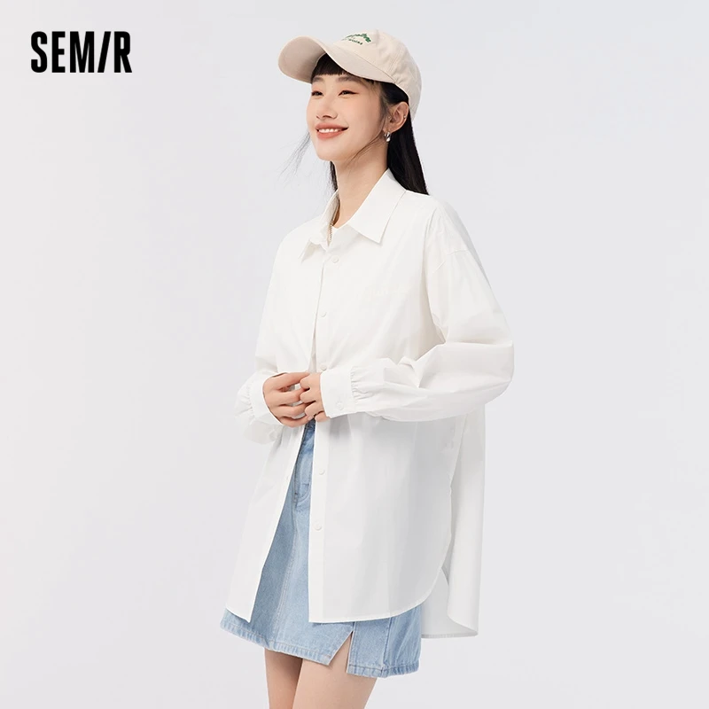 Semir Long Sleeve Shirts Women Mid Length Loose Print Blouse 2023 Summer New Cool Sunscreen Clothing Versatile Fashion