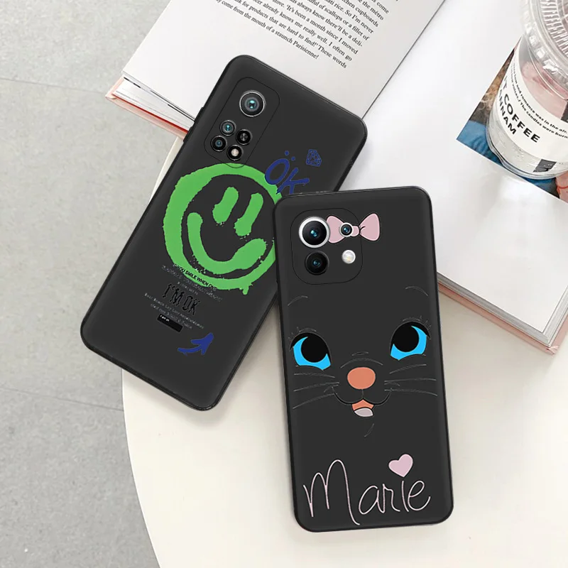 Phone Case For Redmi 10C 10A Note 11 Pro 10 s 11s Cute Smile Happy Face Line Art Xiaomi 10t 11t Lite Black Soft Protective Cover