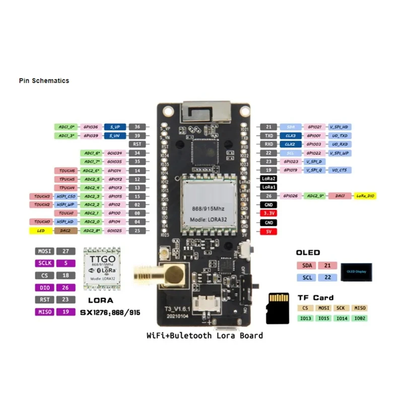 LoRa32 V2.1-1.6 Version 433Mhz ESP-32 SMA CH9102F LoRa OLED 0.96 Inch SD Card Bluetooth WIFI Module-ELEC