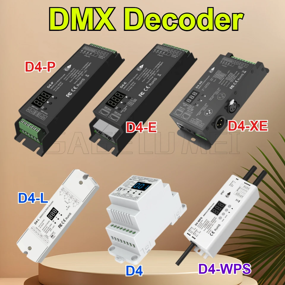 DMX Decoder D4-WPS Numeric RGBW/Single Color/CCT RGB Led Panel Din Rail/Multiple Dimmer DMX512 Decoder D4-E D4-XE TD4-S TD4-4S