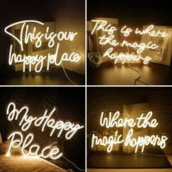 This Is Our Happy Place Neon Led Sign Letter Wall Decor Lights Wedding Party Room Decoration Dimmable Lamp For Bedroom Bar Club