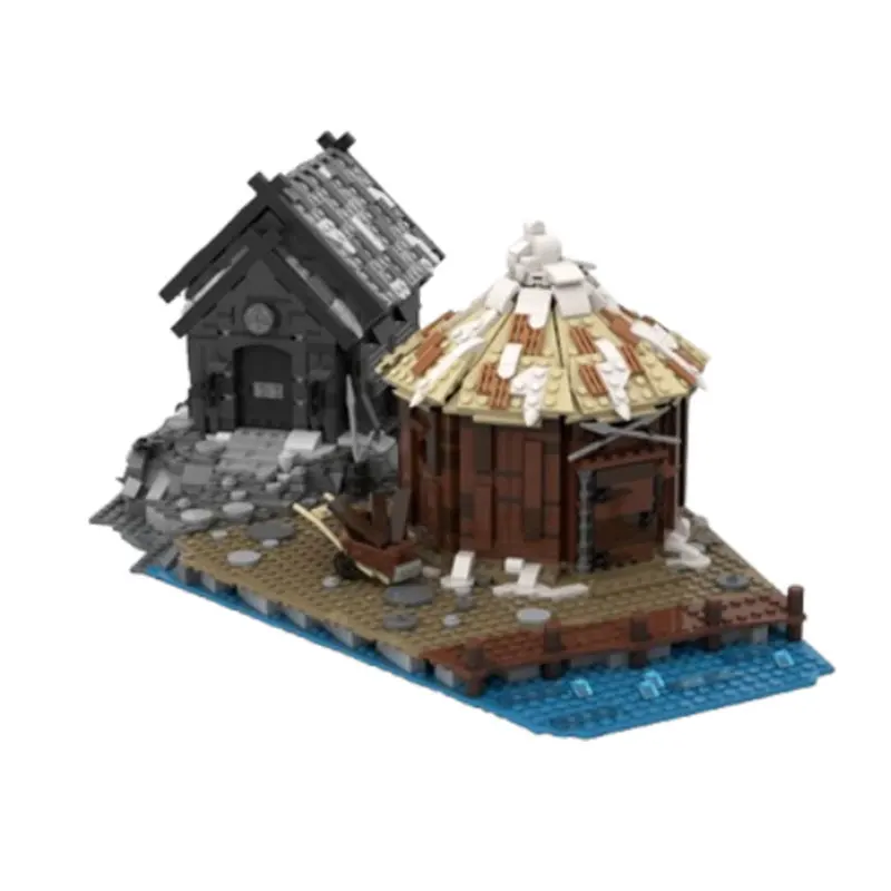 MOC1140PCS: 2 Sets Optional Viking Village Set - Village, Castle Expansion, Small-Particle Assembly Blocks, Architectural Model