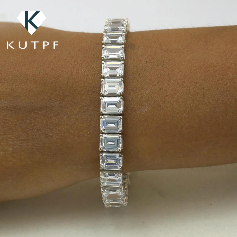 0,4/1 Karat Smaragdschliff Moissanit Tennisarmband mit Zertifikaten, 925er Sterlingsilber vergoldet, 18 Karat Gold Armbänder für Damen